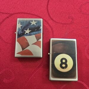Patriotic Flag & 8-Ball Brushed Metal Lighters